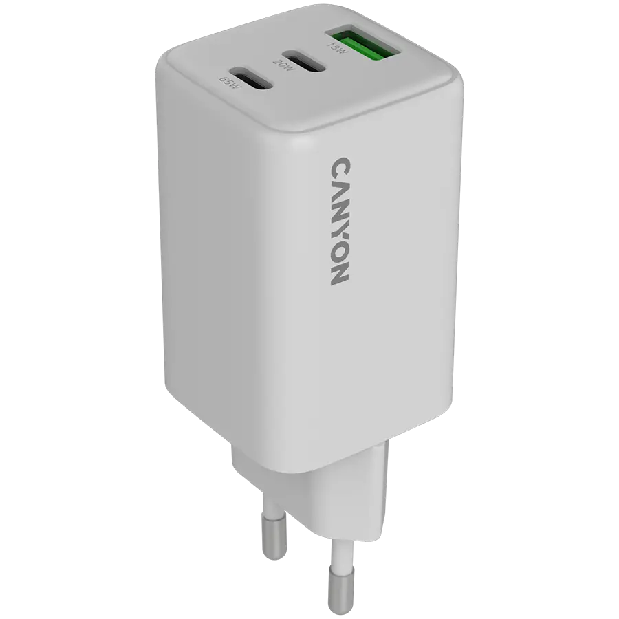 CANYON φορτιστής CU65ACC GaN 65W 2xPD 1xQC EU Λευκό