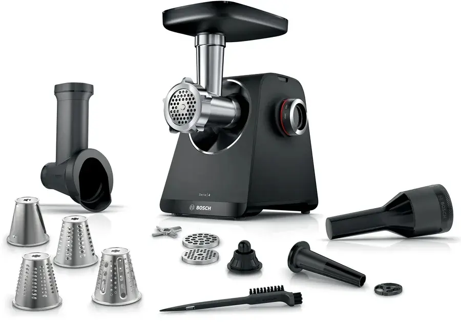 Mașină de tocat carne, Bosch MFWS440B, Mașină de tocat carne - MultiPower 1900 W, Cutie de viteze planetară, 2,5 kg/min, accesoriu kebbe, accesoriu