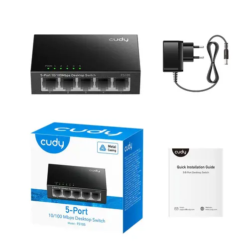 Switch Cudy FS105, 5 θυρών 10/100 Mbps RJ 45, Μεταλλική θήκη, Μαύρο - 3