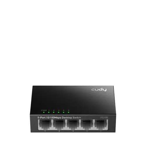 Switch Cudy FS105, cu 5 porturi 10/100 Mbps RJ 45, Carcasă metalică, Negru - 1