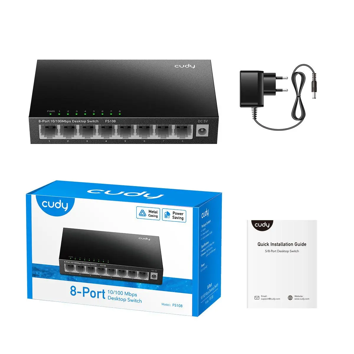 Суич Cudy FS108, 8-портов 10/100 Mbps RJ 45, Метален корпус, Черен - image 2