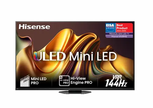 Телевизор, Hisense 65" U8NQ, 4K Ultra HD 3840x2160, ULED Pro, FALD, Quantum Dot, 144Hz, IPS, HDR 10+, HLG, Dolby Vision IQ, Dolby Atmos, Smart TV,Light Sensor,WiFi 5GHz, WiFi Direct, BT, Anyview Cast, 4xHDMI, 2xUSB, LAN, CI+, DVB-T2/C/S2, Black