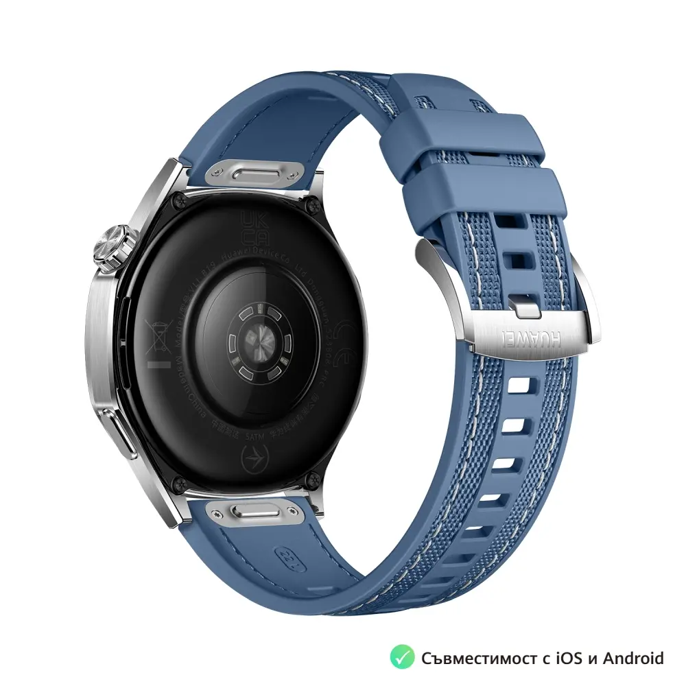 Часовник, Huawei Watch GT5  Vili-B19W, 1.43", Amoled 466x466 PPI 326, BT5.2 BLE/BR/EDR, 5ATM, 524mAh, Screenshot sharing, support message input, message notifications, Battery life up to 14 days, Compatible with iOS and Android devices, Blue Woven - image 5