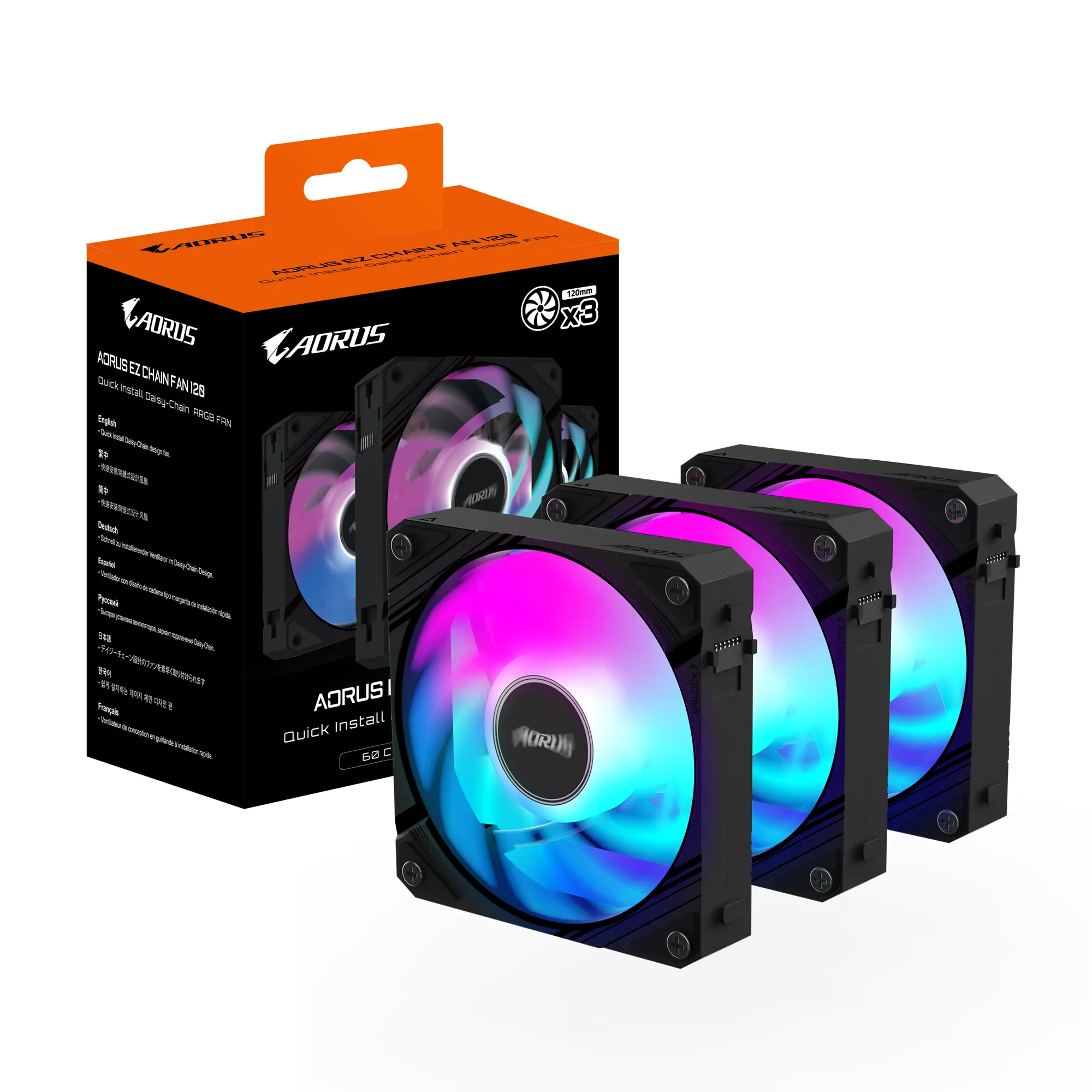 Σετ ανεμιστήρων GIGABYTE AORUS EZ CHAIN 120 Black 3-Pack ARGB - image 6