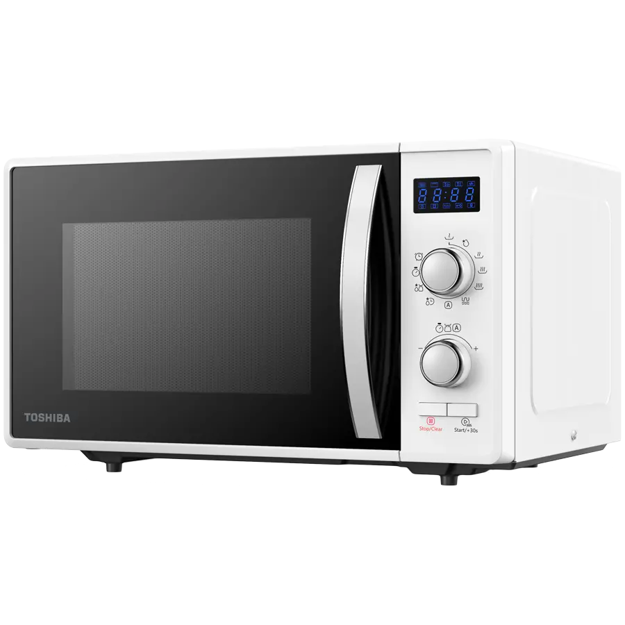 Toshiba MW2-AG23P(WH) 3-in-1 Microwave Oven with Grill and Combination Hob, 23 Litres, Rotating Plate with Storage, Timer, Built-in LED Lights, 900 W, Grill 1050 W, Pizza Programme, White Size: 485 x 403 x 296