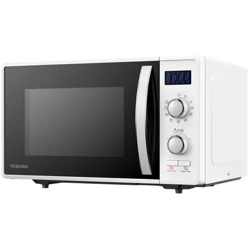 Toshiba MW2-AG23P(WH) 3-in-1 Microwave Oven with Grill and Combination Hob, 23 Litres, Rotating Plate with Storage, Timer, Built-in LED Lights, 900 W, Grill 1050 W, Pizza Programme, White Size: 485 x 403 x 296