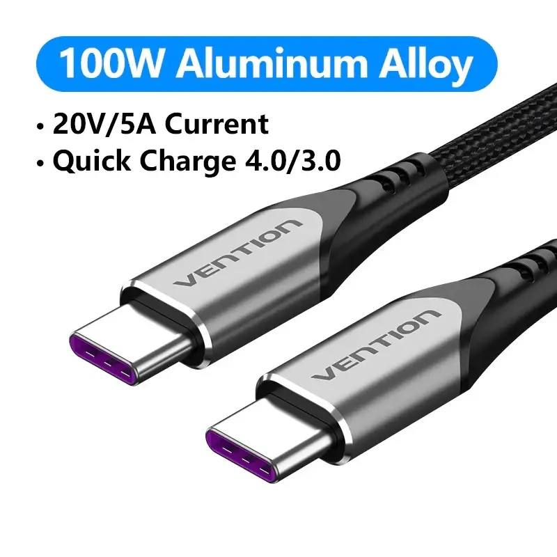 Vention Кабел USB 2.0 Type-C to Type-C - 2.0M Black 5A Fast Charge - TAEHH - image 1