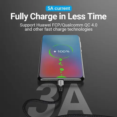 Vention Кабел USB 2.0 Type-C to Type-C - 1.0M Black 5A Fast Charge - TAEHF - image 4