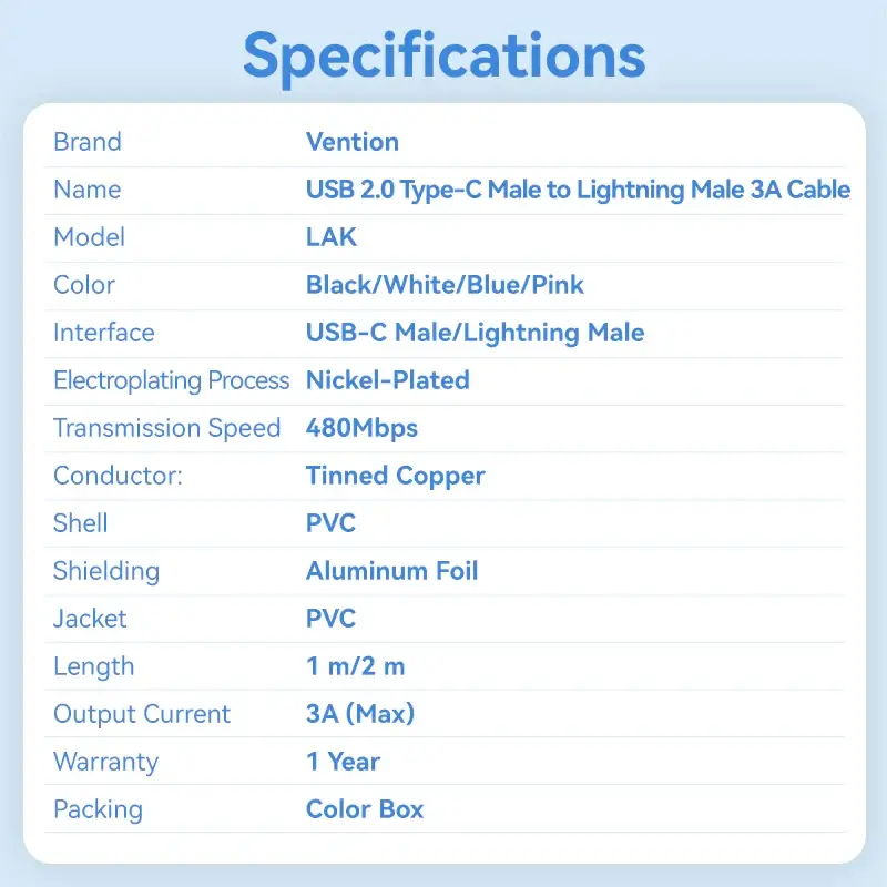 Vention кабел Cable USB 2.0 Type-C to Lighting 1m White - LAKWF - image 12