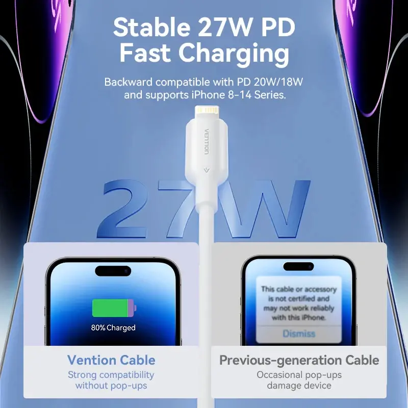 Vention кабел Cable USB 2.0 Type-C to Lighting 1m White - LAKWF - image 3