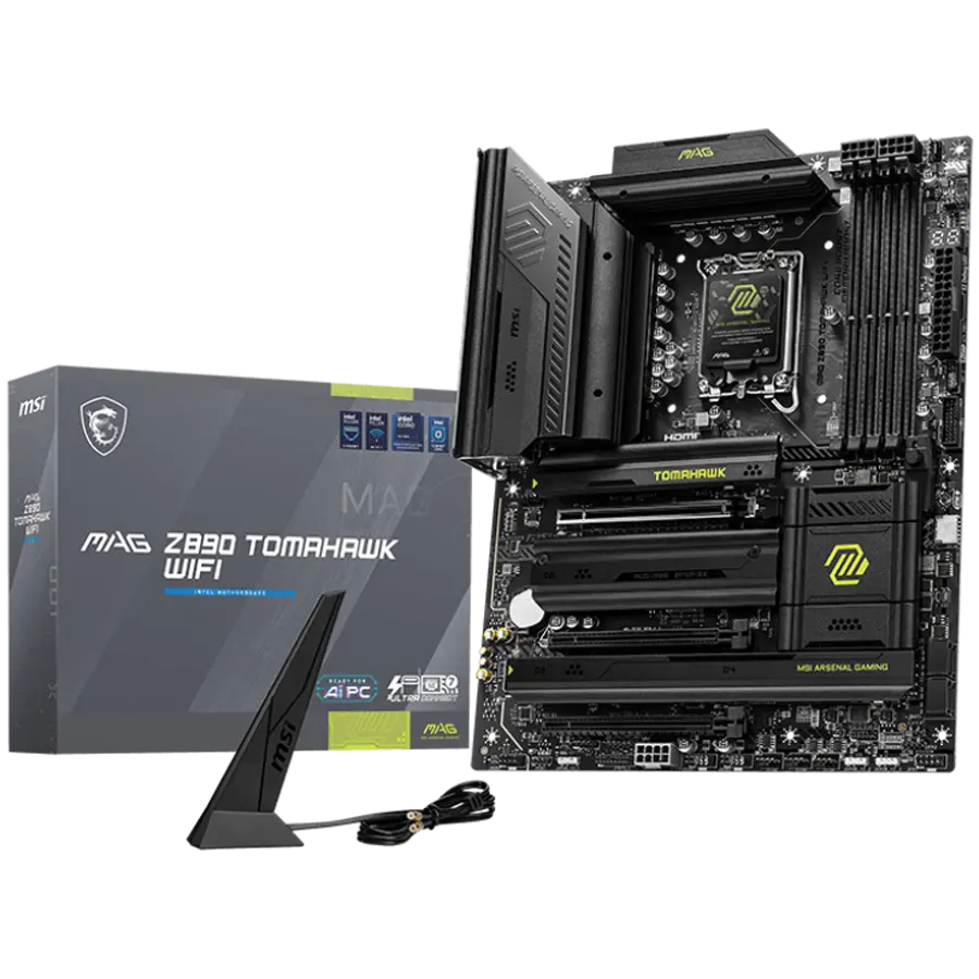 MSI MAG Z890 TOMAHAWK WIFI, LGA 1851, Dual Channel DDR5 up to 9200(OC)MHz, 3x PCIe x16 slots, 4x M.2 slot, 4xUSB 2.0, 4xUSB 5Gbps A, 3xUSB 10Gbps A, 1xUSB 10 Gbps C, 1xUSB 20Gbps C,1x HDMI, 2x Type-C DP, 5G LAN, 7.1 Audio, 3y warranty