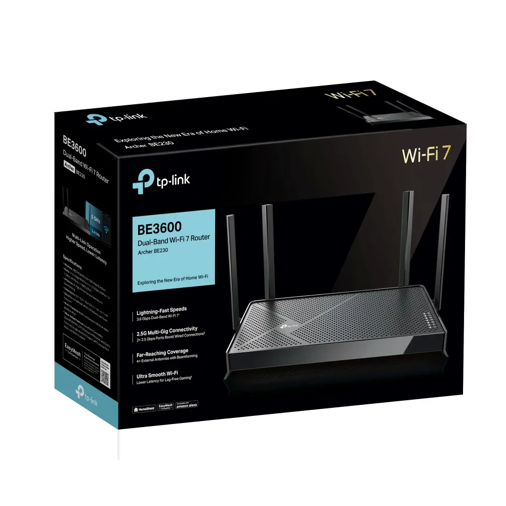 Безжичен рутер TP-Link Archer BE230,BE3600,WiFi7,2x2.5GbE,3xGbE,1xUSB3.0,4x ант. - image 5