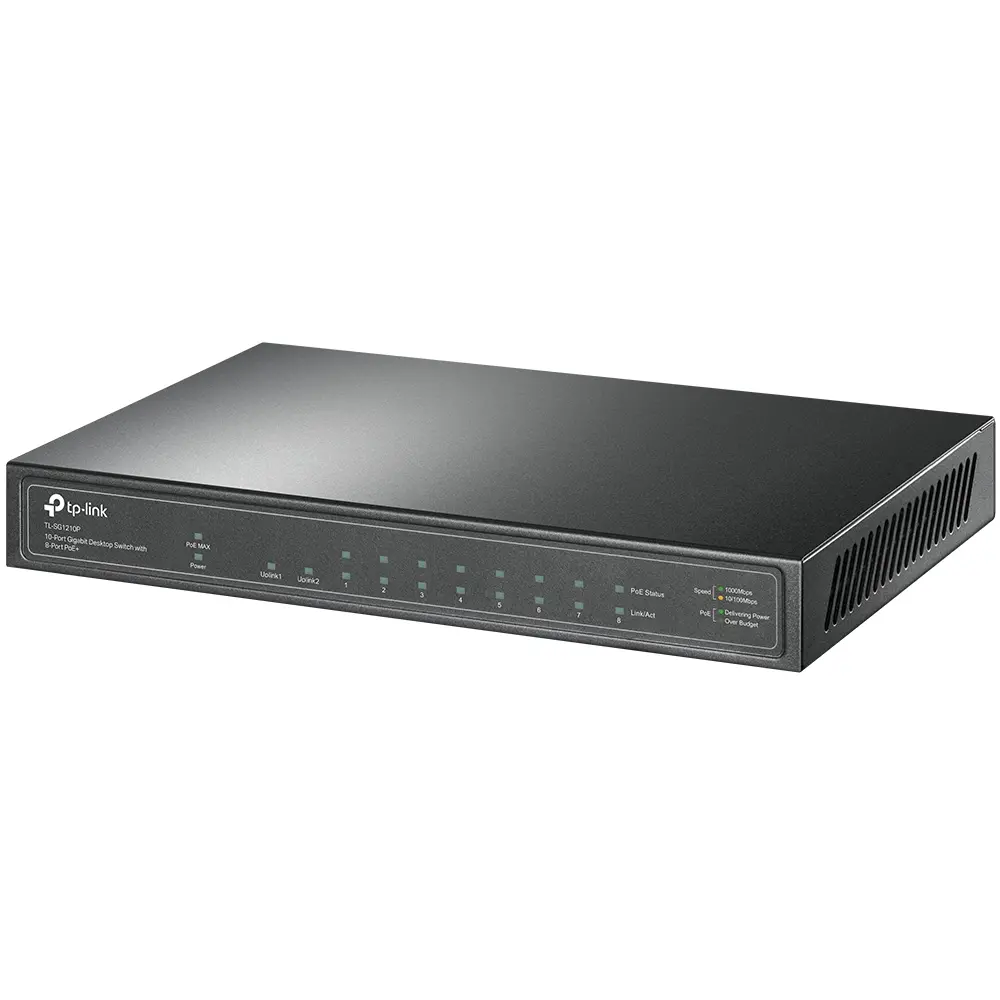 Комутатор TP-LINK TL-SG1210P, 9хGbE RJ45, 8-Port PoE+, 1xSFP слот, 63W, безшумен - image 2