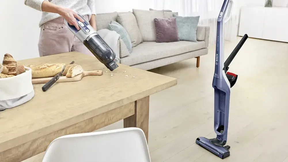 Прахосмукачка, Bosch BBH3K2800, Cordless Handstick Vacuum cleaner 2 in 1 Flexxo Gen2, Serie 4, 28V, 82 dB(A), AllFloor Power Brush with LEDs, built-in accessories, Blue - image 1