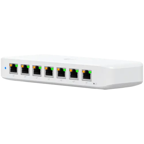 Ubiquiti USW-Ultra-210W-EU compact, Layer 2, 8-port GbE PoE switch with versatile mounting options, 7x GbE PoE+ output ports, GbE port with optional PoE++ input, 202W PoE availability with the included AC power adapter - image 1