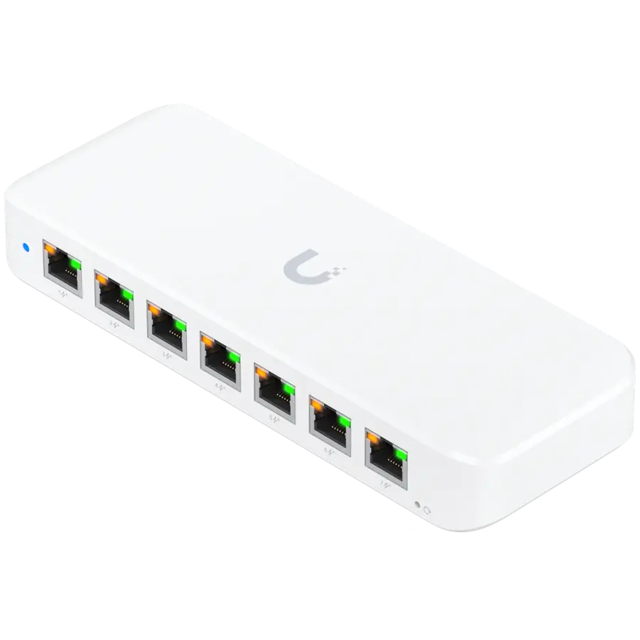 Ubiquiti USW-Ultra-210W-EU compact, Layer 2, 8-port GbE PoE switch with versatile mounting options, 7x GbE PoE+ output ports, GbE port with optional PoE++ input, 202W PoE availability with the included AC power adapter - image 2