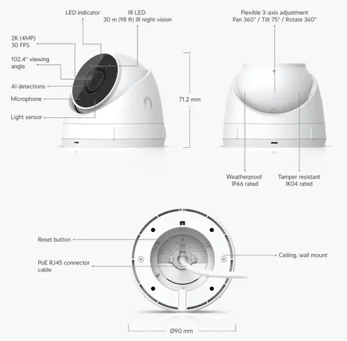 Ubiquiti Ultra-compact, tamper-resistant, and weatherproof 2K HD PoE camera with long-range night vision, 2K (4MP) video resolution, Ultra-wide viewing angle (102.4°), 30 m (98 ft) IR night vision, AI - image 4