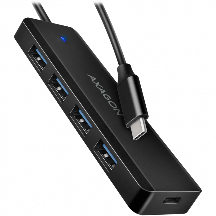 AXAGON HUE-C1C Travel hub 4x USB3.2 Gen 1, τροφοδοσία USB-C IN, με καλώδιο Type-C 20cm