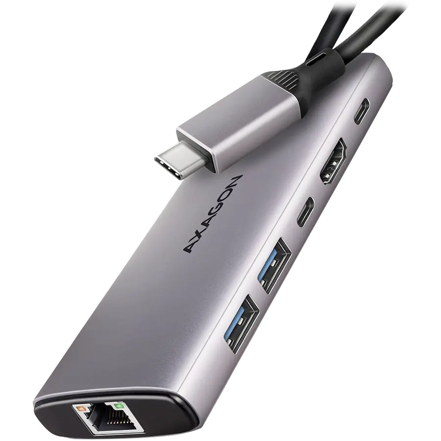 AXAGON HMC-6G2L 2x USB-A 10Gbps, 1x USB-C 10Gbps, HDMI 4K/60Hz, RJ-45, USB 3.2 Gen 2 hub, PD 100W, cablu USB-C de 15cm