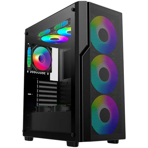 Carcasă FC-C01 ARGB 7 sloturi; 1x Type-C, 3x USB 3.0; 3 ventilatoare de 12cm ARGB în față; 1 ventilator de 12cm ARGB în spate; Fără sursă