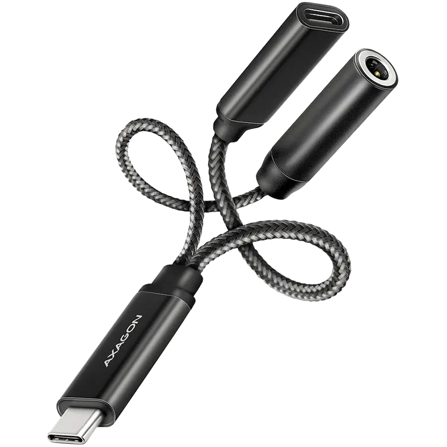 AXAGON ADA-HCPD USB-C la jack 3.5mm - Adaptor audio Hi-Res DAC, 384kHz/32bit, PD 60W 3A