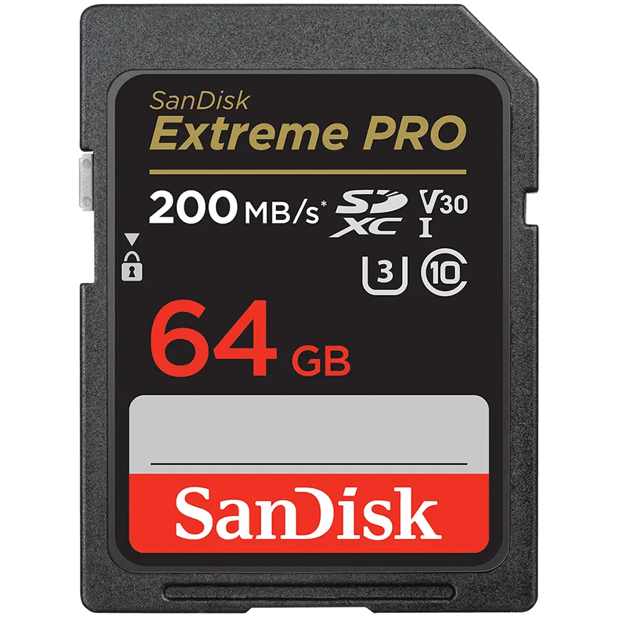 SANDISK Extreme PRO 64GB SDXC Card de memorie + 2 ani RescuePRO Deluxe până la 200MB/s și 90MB/s viteze de citire/scriere, UHS-I, Class 10, U3, V30