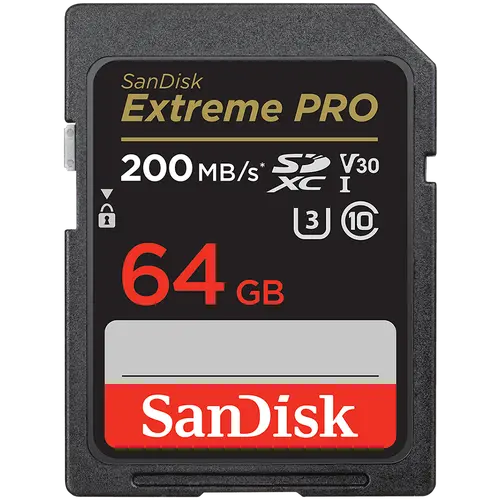 SANDISK Extreme PRO 64GB SDXC Memory Card + 2 years RescuePRO Deluxe up to 200MB/s & 90MB/s Read/Write speeds, UHS-I, Class 10, U3, V30