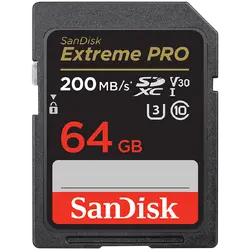 SANDISK Extreme PRO 64GB SDXC Memory Card + 2 years RescuePRO Deluxe up to 200MB/s & 90MB/s Read/Write speeds, UHS-I, Class 10, U3, V30