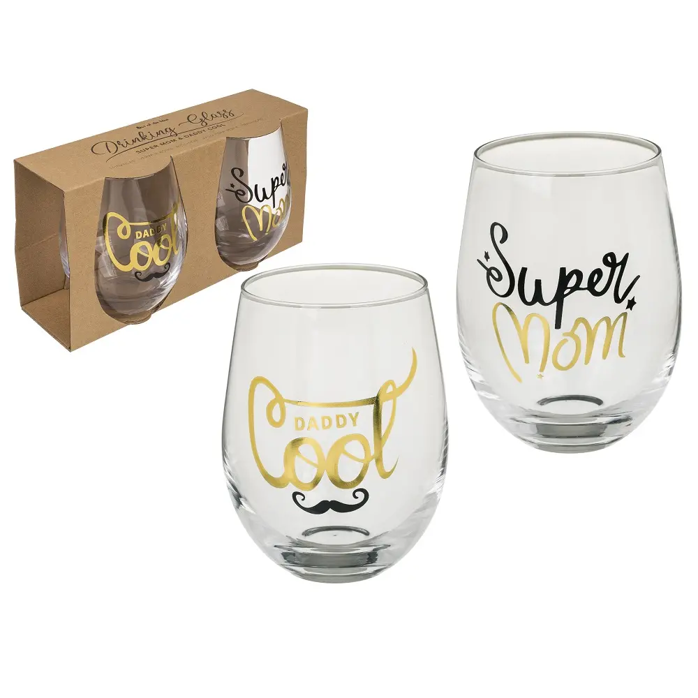 Δύο γυάλινα ποτήρια Super Mom & Daddy Cool