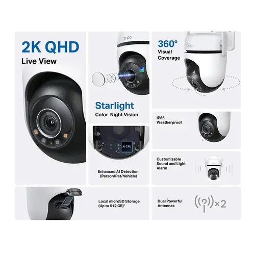 Εξωτερική κάμερα ασφαλείας WiFi TP-Link Tapo C520WS - 2K Pan/Tilt - 2
