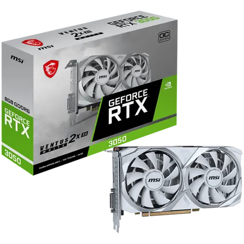 MSI Video Card Nvidia GeForce RTX 3050 VENTUS 2X XS WHITE 8G OC, 8GB GDDR6, 128bit, Boost: 1807 MHz, 2560 CUDA Cores, PCIe 4.0, 1x DP 1.4a, 1xHDMI 2.1a, 1xDL-DVI-D, RAY TRACING, Dual Fan, 500W, 3Y