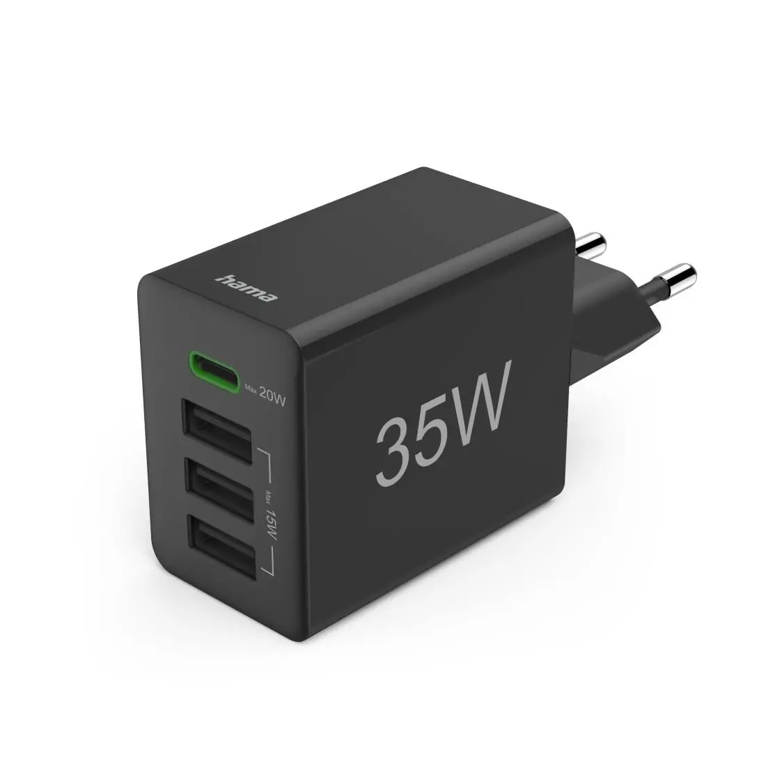 HAMA Mini încărcător 220V 35 W, 1x USB-C PD, 3x USB-A, Negru