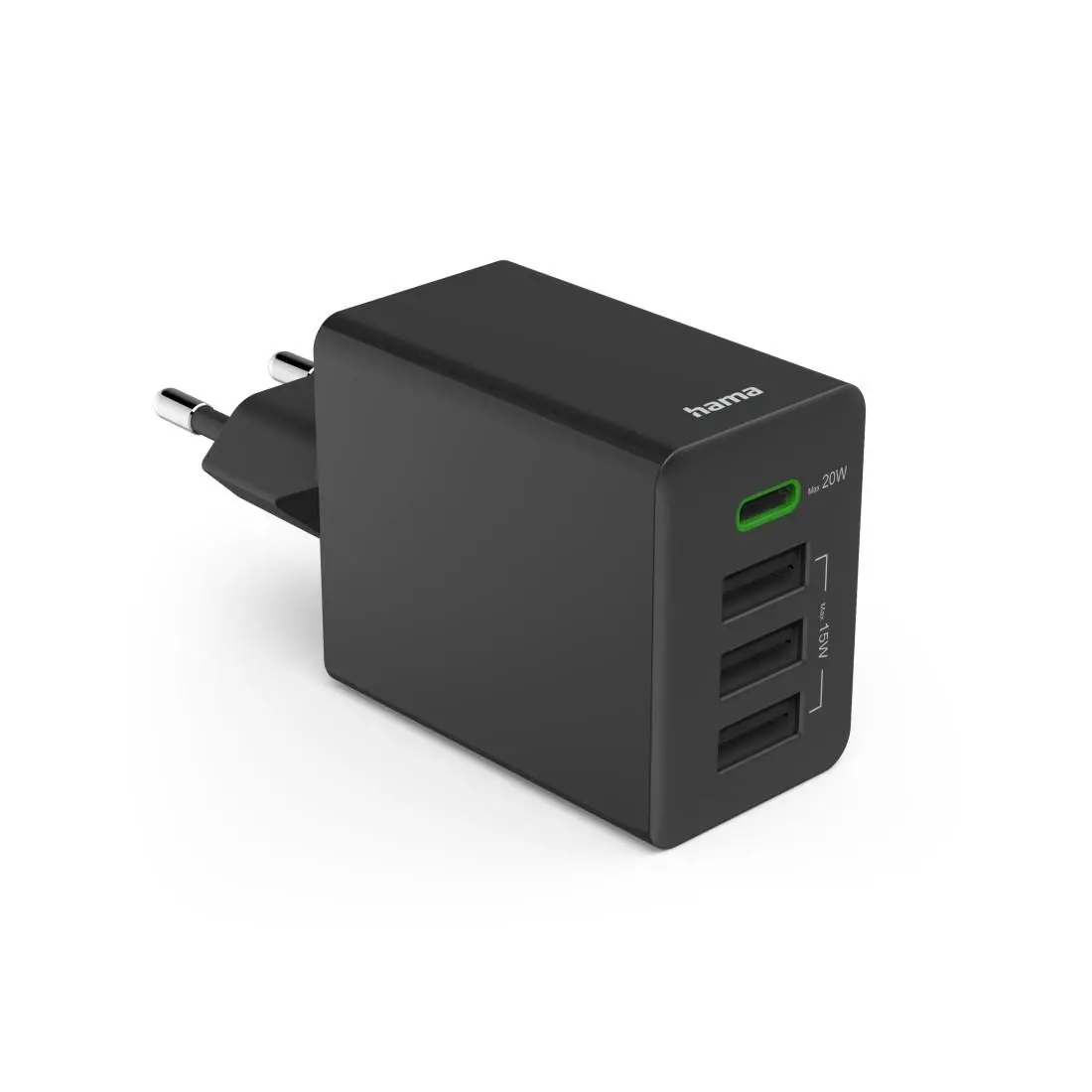 HAMA Мини Зарядно 220V 35 W, 1x USB-C PD, 3x USB-A, Черно - image 1
