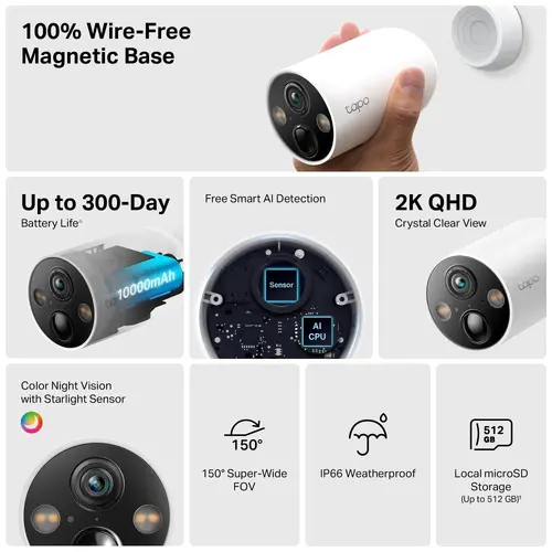 Охранителна WiFi камера TP-Link Tapo C425, Външен/вътрешен монтаж, WiFi - image 3