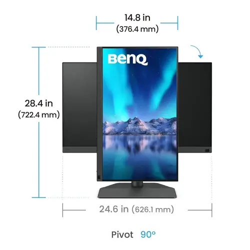 Монитор, BenQ SW242Q, 24.1" IPS, 5ms, 2560x1600 QHD, 16:10, Photo. Monitor, sRGB 100%, Adobe RGB 99%, HDR10, 14-Bit 3D LUT, Delta E, 1000:1, 20M:1 DCR, 400 cd/m2, HDMI 2.0, DP 1.4, USB-C (90W), CReader, H/W calibration, HPhpon.jack, Height Adj., Pivot, Tilt, Swiv - image 2