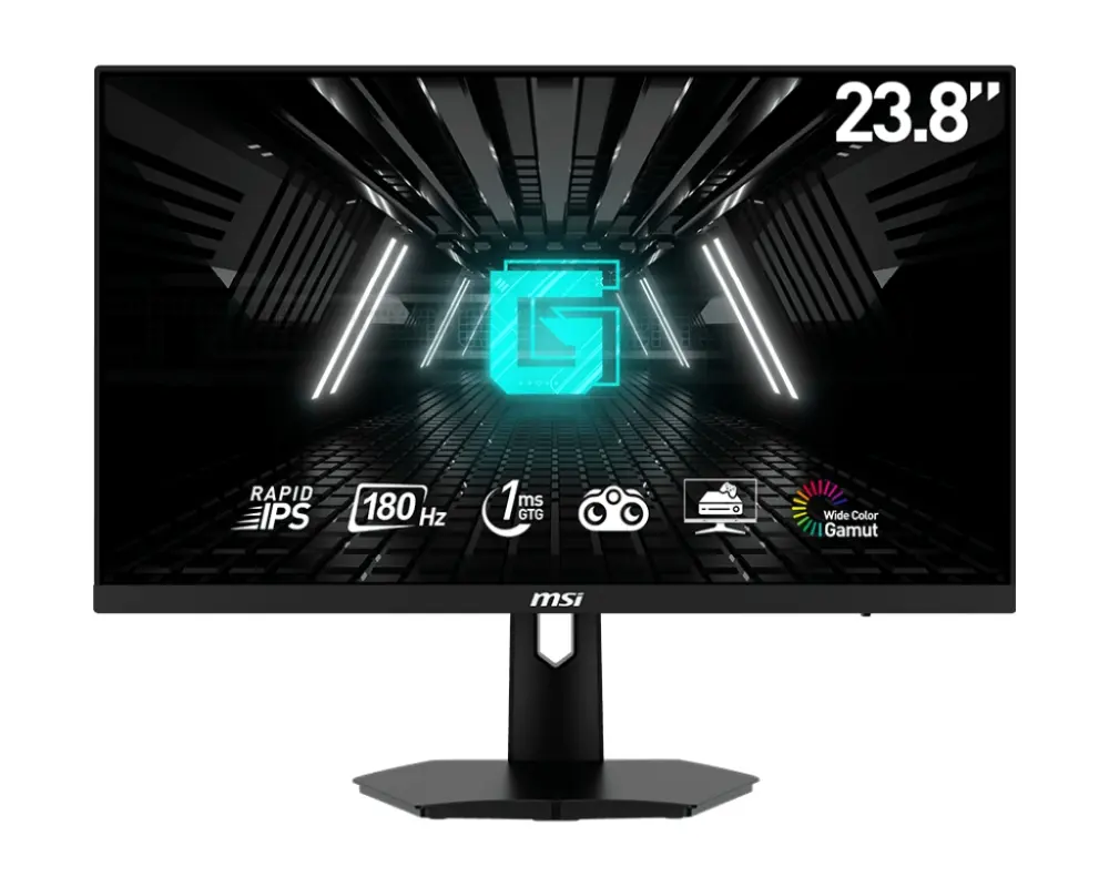 Монитор, MSI G244F E2 Esports Gaming Monitor, 23.8", 1ms, 180Hz Rapid IPS, 1920x1080, Adaptive-Sync, Night Vision, Anti-Flicker, Less Blue Light Pro, Console Mode, 300nits AG, 16.7M, 1000:1, DP(1.2a), 2xHDMI(2.0b), Earphone out, Tilt, VESA 75, Black, 4.2kg
