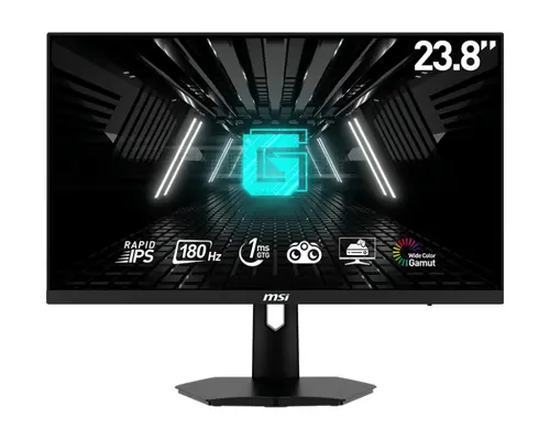Монитор, MSI G244F E2 Esports Gaming Monitor, 23.8", 1ms, 180Hz Rapid IPS, 1920x1080, Adaptive-Sync, Night Vision, Anti-Flicker, Less Blue Light Pro, Console Mode, 300nits AG, 16.7M, 1000:1, DP(1.2a), 2xHDMI(2.0b), Earphone out, Tilt, VESA 75, Black, 4.2kg