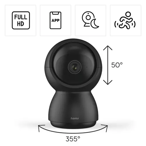 HAMA WiFi камера 1080p, за закрити помещения, въртяща се, сензор за движение, черна - image 13