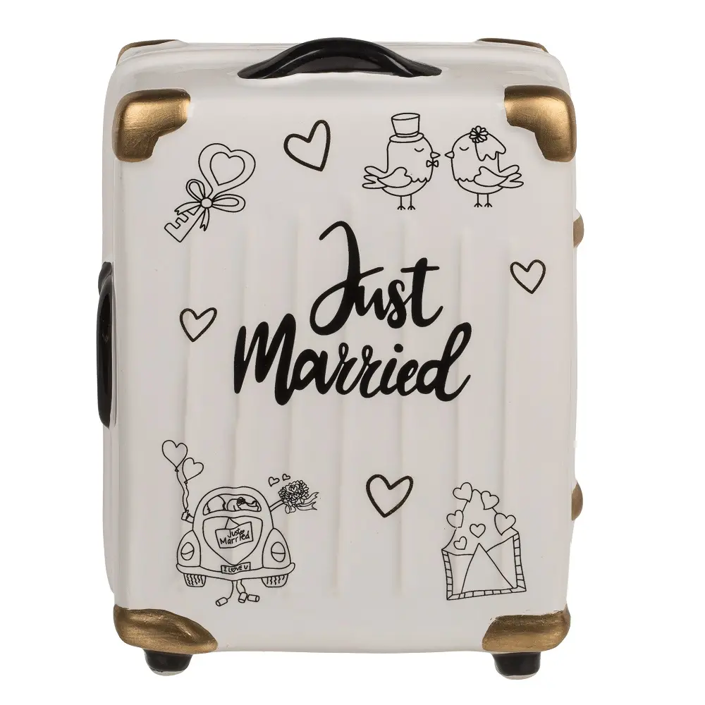 Κεραμικός κουμπαράς βαλίτσα, Just Married