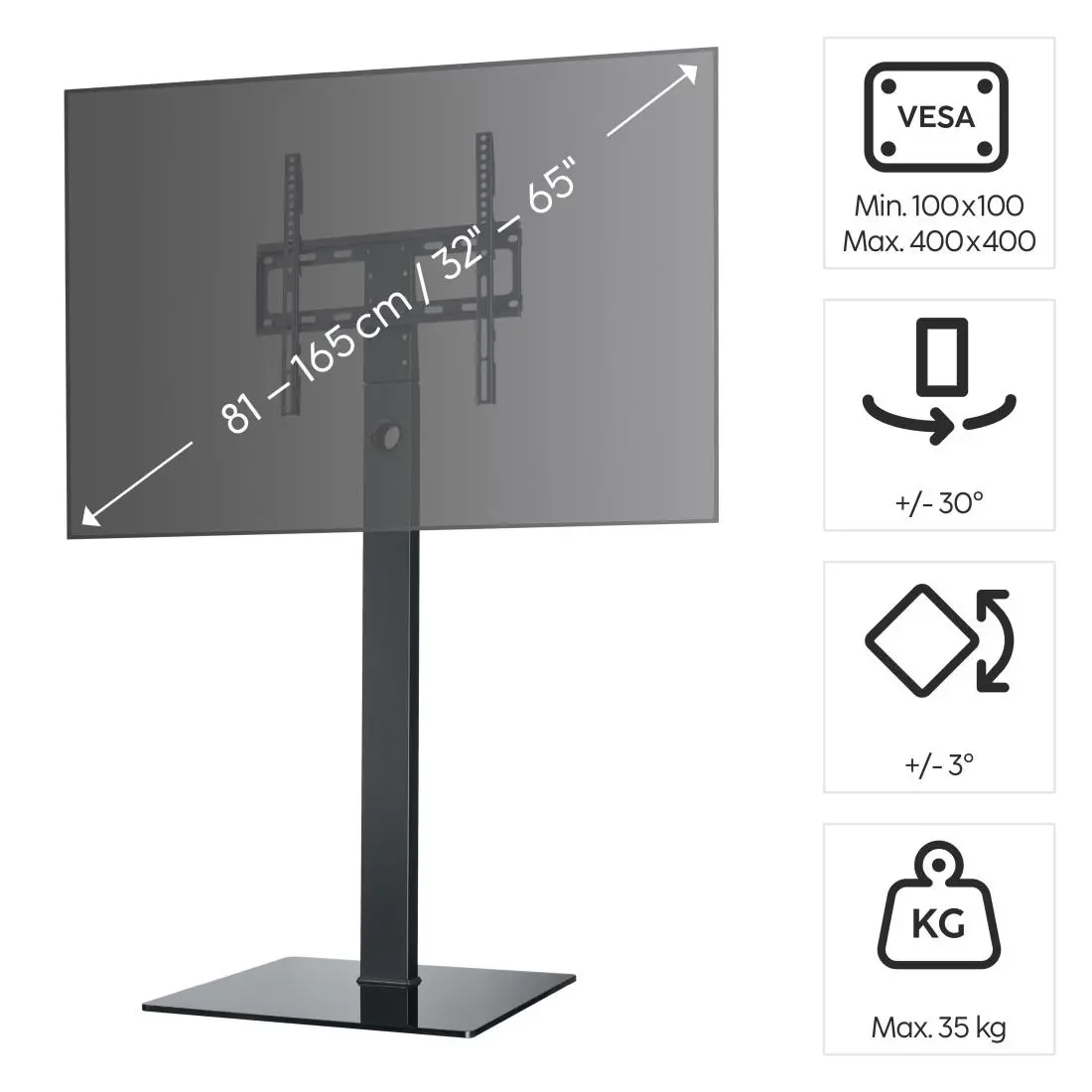 HAMA Стойка за TV, регулируема, 165 cm (65"), до 35 кг, 220868 - image 7