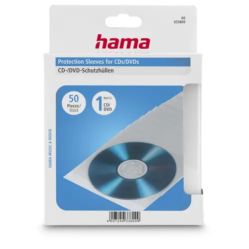 HAMA Προστατευτικοί φάκελοι για CD/DVD, 50 τεμ., διαφανείς - 1