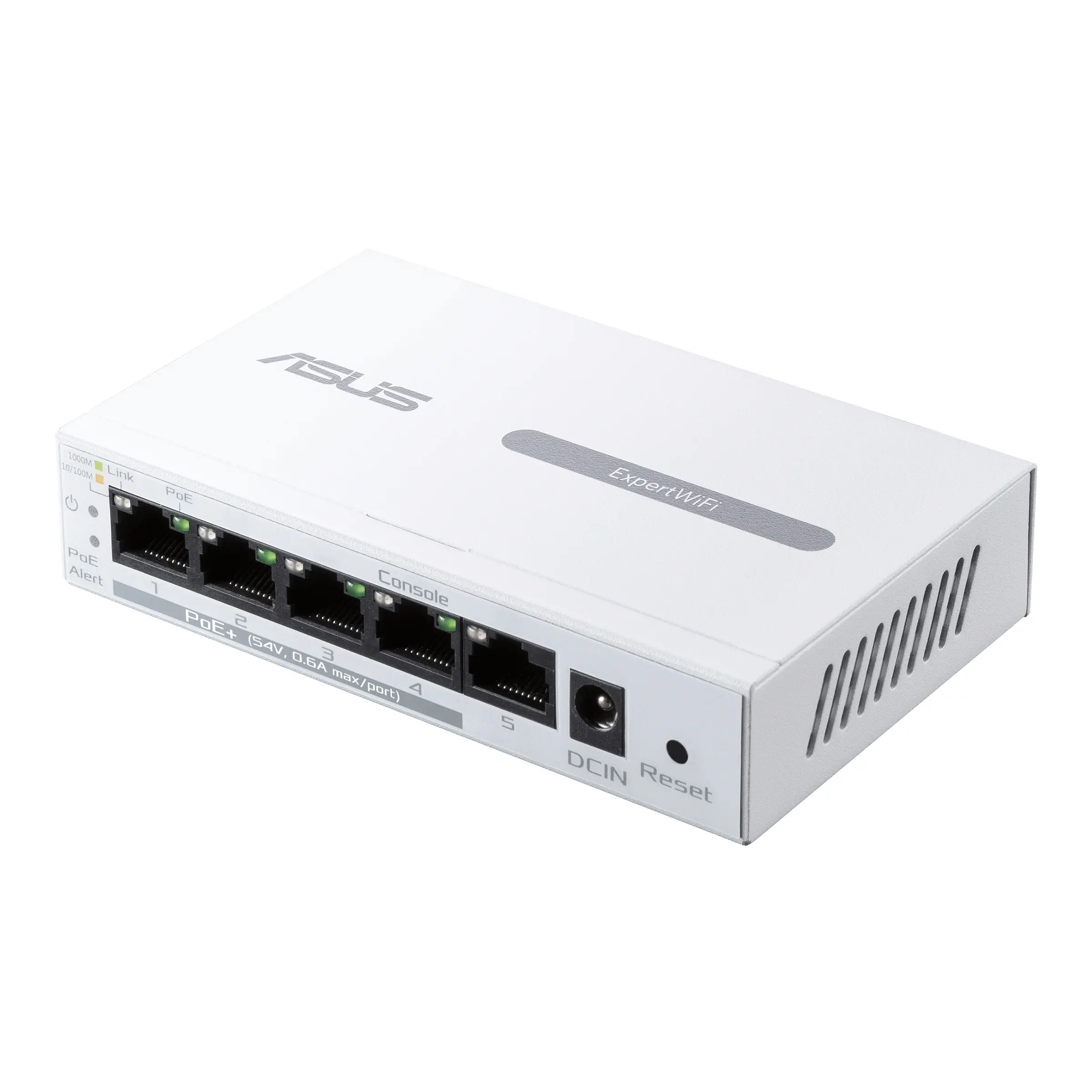 Switch, Asus Business 5Port Smart Managed Switch PoE+, ExpertWiFi EBP15, 4 porturi PoE+, 60W, VLAN, QoS, Port Mirroring, montare pe perete, Alb