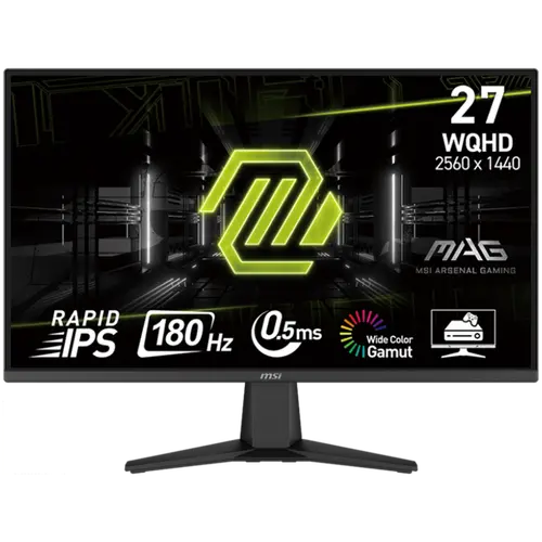 MSI MAG 275QF Gaming Monitor, 27" 180Hz, WQHD (2560x1440) 16:9, Rapid IPS Anti-glare, 0.5ms, 300nits, 1000:1, 178°/178°, Adaptive-Sync, Adjustable Stand, 1x DP, 2x HDMI, 3Y Warranty