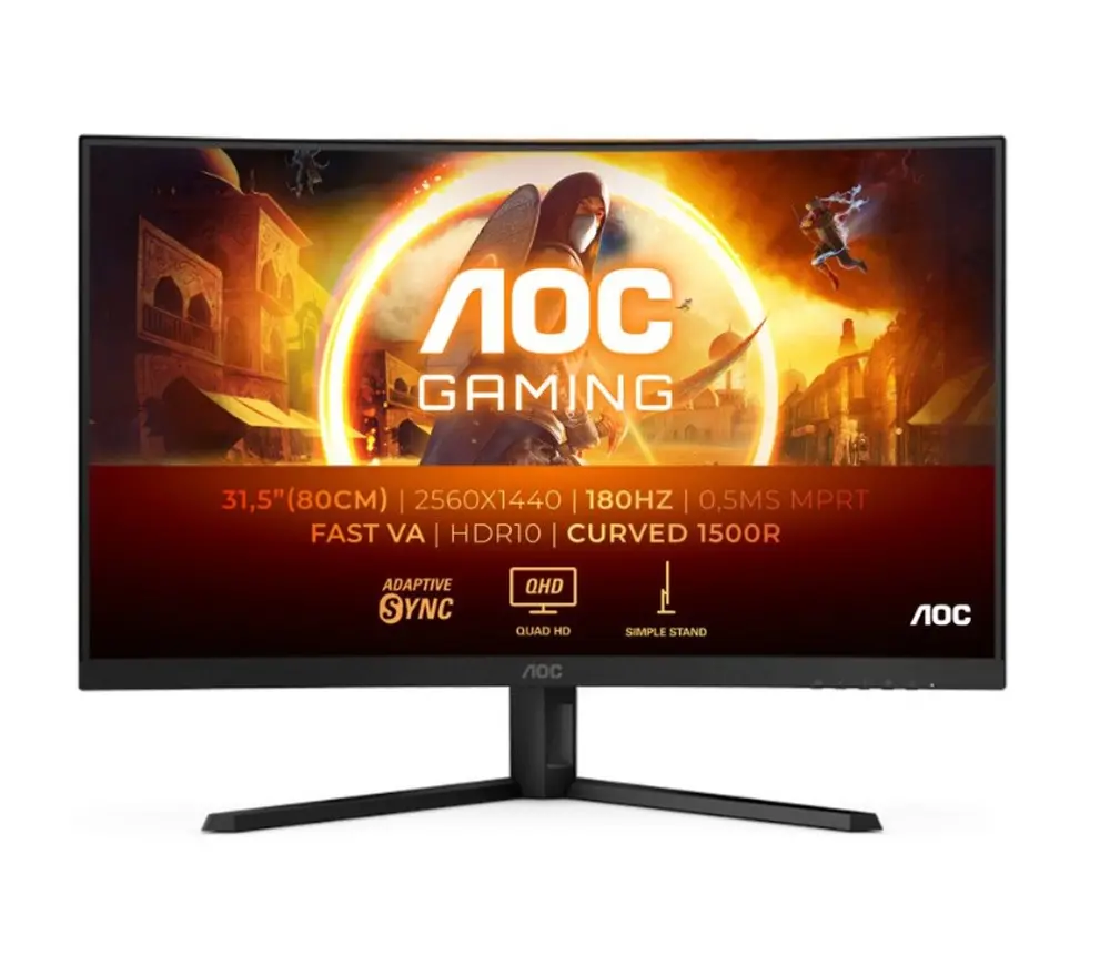 Монитор, AOC CQ32G4VE, 31.5" Curved 1500R, Fast VA WLED, 2560x1440@180 Hz, 1ms GtG, 0.5ms MPRT, 300 cd/m2, 3500:1, 80M:1 DCR, Adaptive Sync, Flicker Free, Low Blue Light, Tilt, 2xHDMI, DP