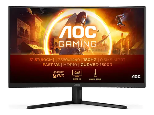 Монитор, AOC CQ32G4VE, 31.5" Curved 1500R, Fast VA WLED, 2560x1440@180 Hz, 1ms GtG, 0.5ms MPRT, 300 cd/m2, 3500:1, 80M:1 DCR, Adaptive Sync, Flicker Free, Low Blue Light, Tilt, 2xHDMI, DP - image 5