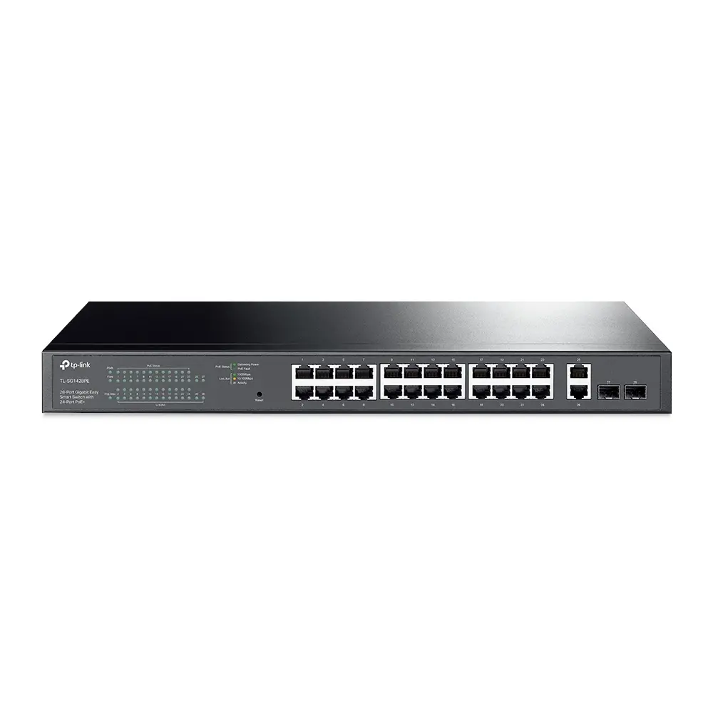Комутатор TP-LINK TL-SG1428PE, 24хGbE RJ45 PoE+ порта + 2xRJ45/2xSFP слота, 250W