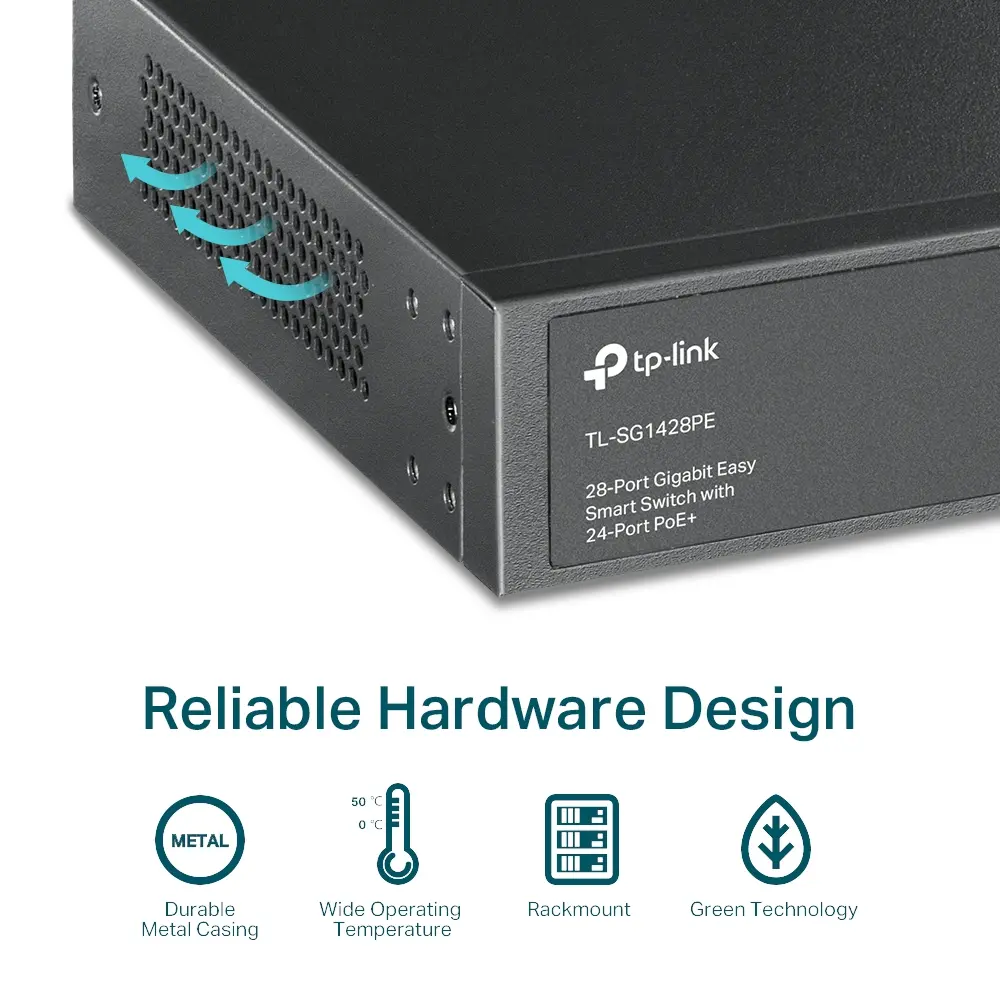 Комутатор TP-LINK TL-SG1428PE, 24хGbE RJ45 PoE+ порта + 2xRJ45/2xSFP слота, 250W - image 5