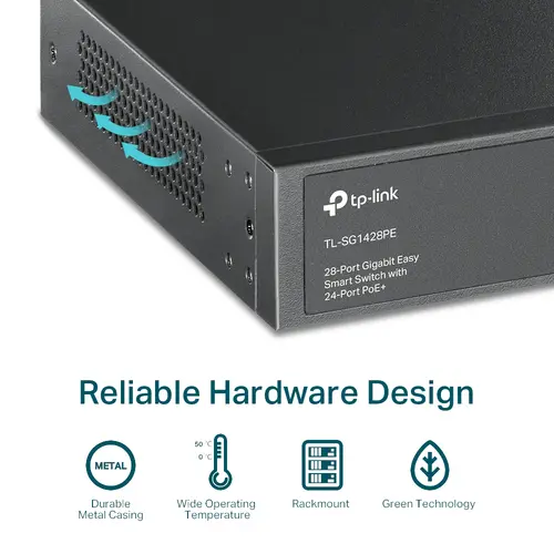 Комутатор TP-LINK TL-SG1428PE, 24хGbE RJ45 PoE+ порта + 2xRJ45/2xSFP слота, 250W - image 5