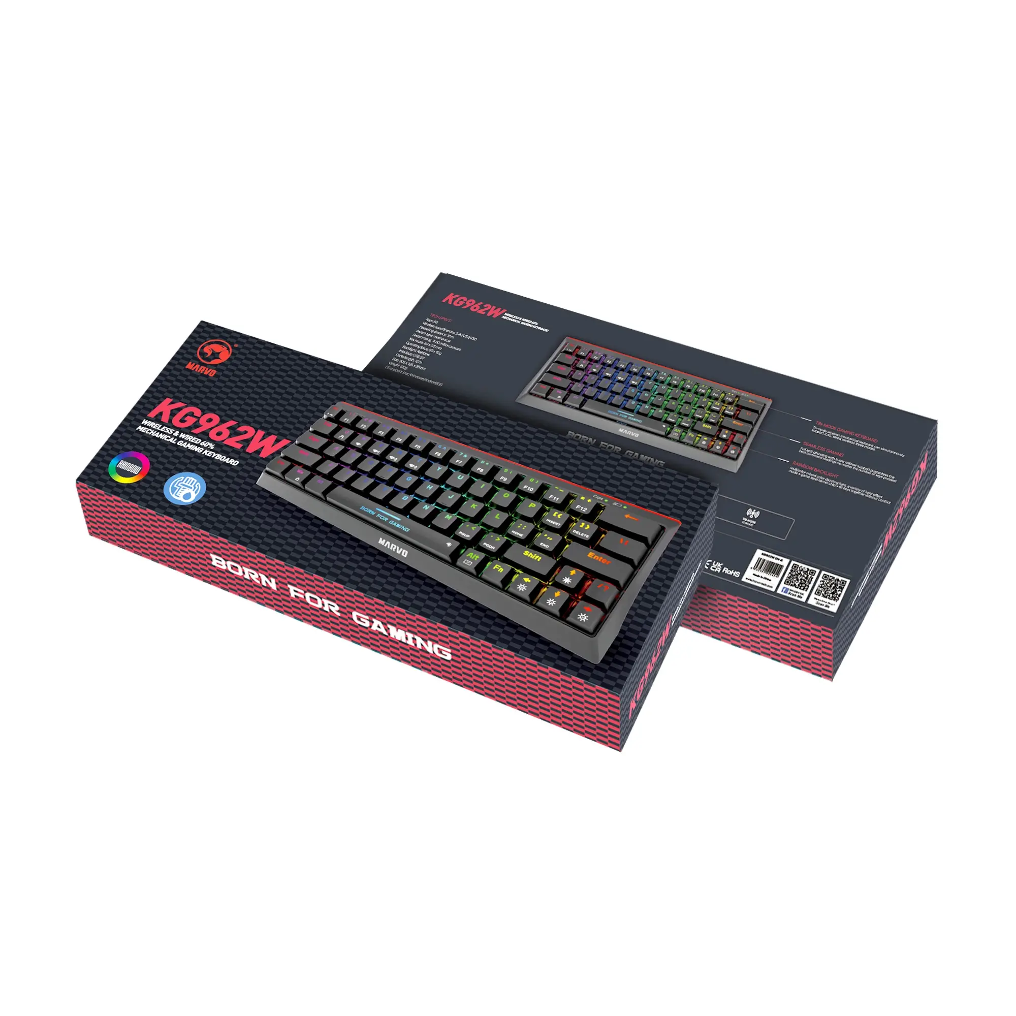 Marvo безжична механична геймърска клавиатура Wireless Gaming Mechanical keyboard Hecate 61WR Black - KG962W-R - Bluetooth 5.0, 63 keys - image 11