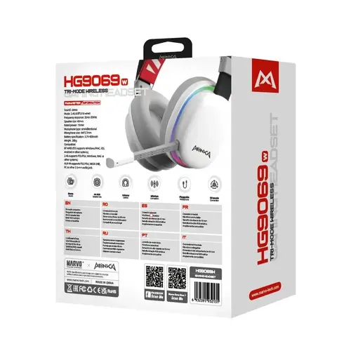Marvo безжични геймърски слушалки Gaming Headphones Monka Echo RS - Bluetooth, 2.4G, RGB - MARVO-HG9070W - image 3